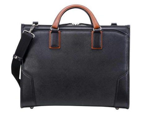 【豊岡鞄 木和田正昭商店 888315 ブラック】craftmanshipサフィアーノ 三方開きビジネスバッグ